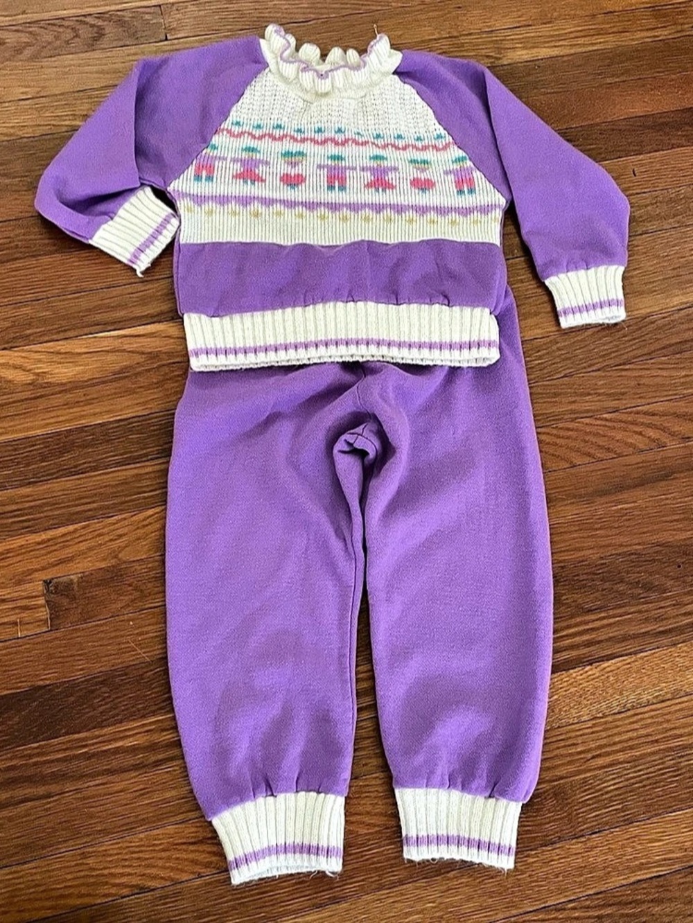 Vintage Sears Girls 3T Purple & White Knit Set